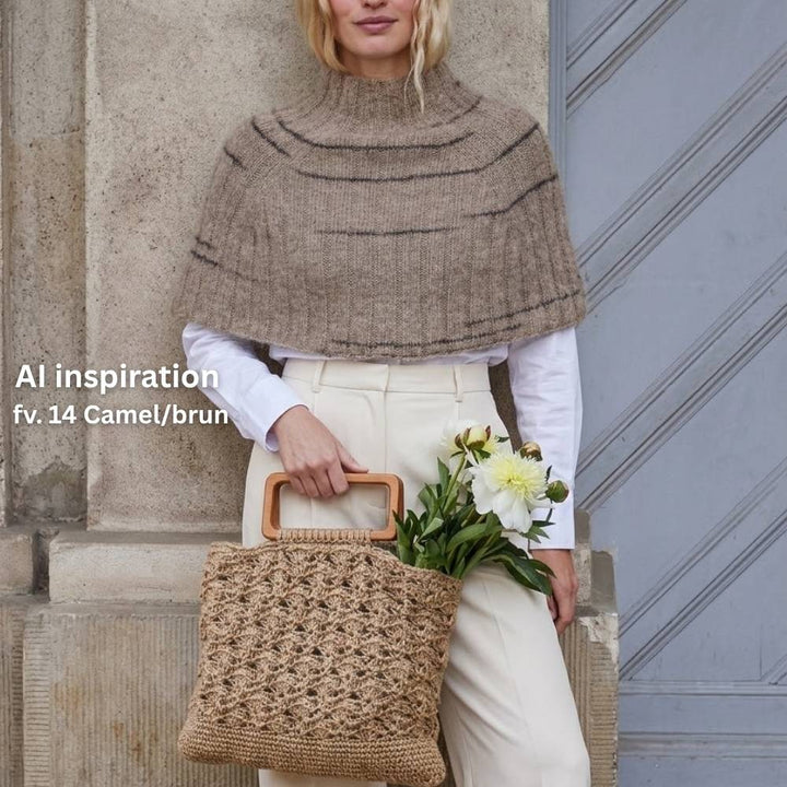 Strikkekit Poncho i bred rib i Nellie garn fra Permin