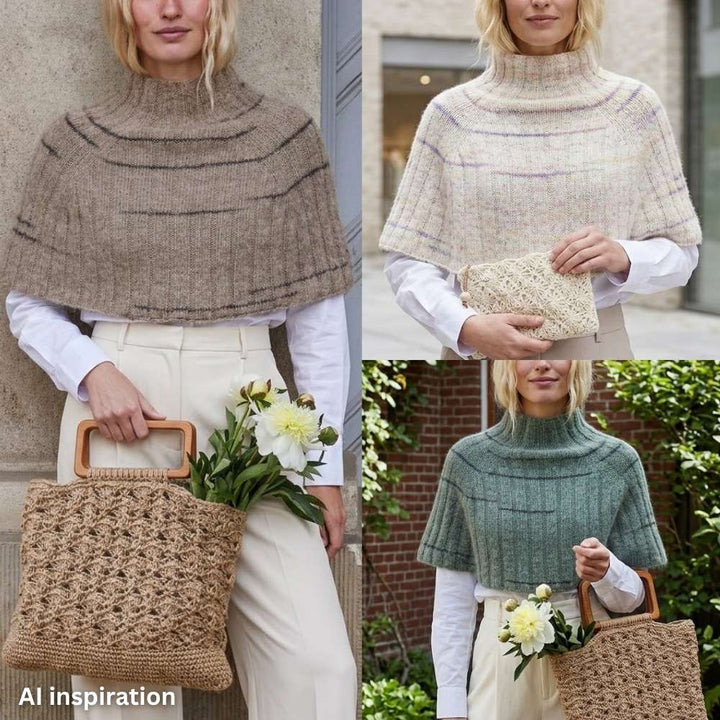 Strikkekit Poncho i bred rib i Nellie garn fra Permin