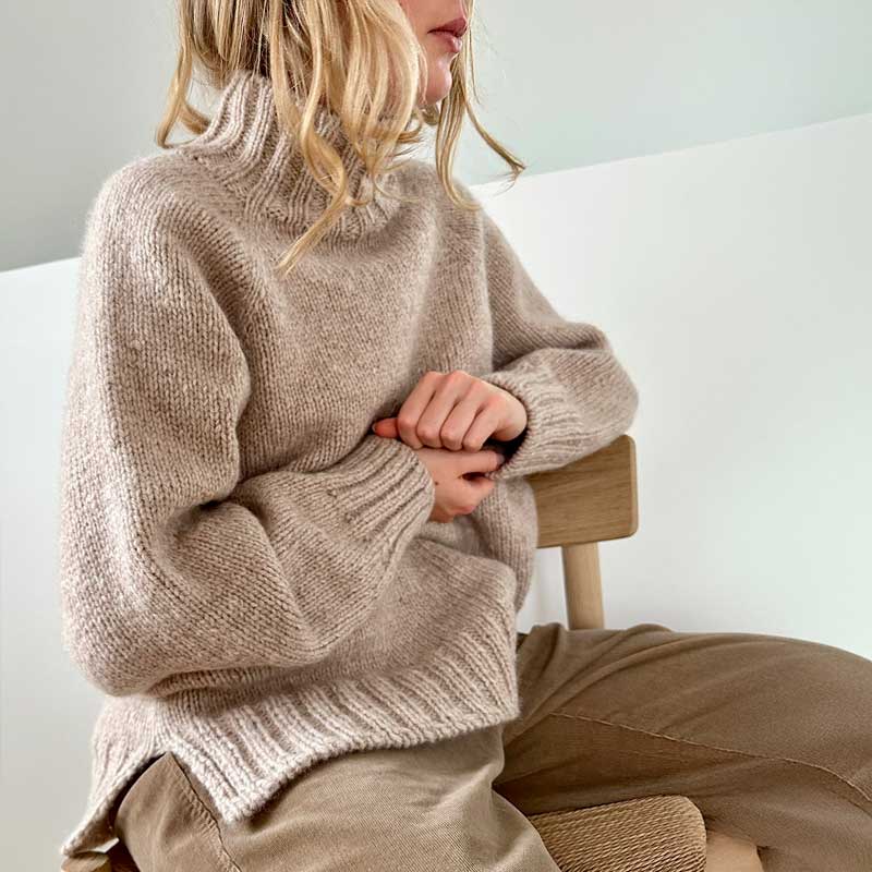 Strikkekit Noah sweater fra Le Knit i Fritidsgarn (kort model)