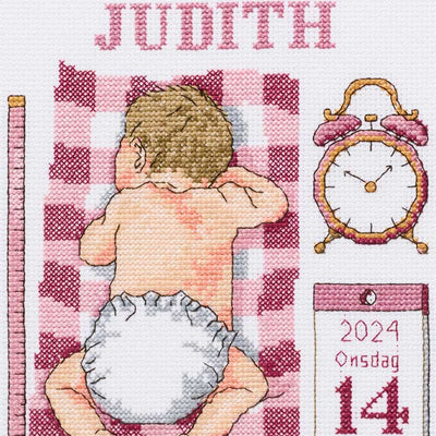 Broderikit - Fødselsminde til nyfødt pige (21 x 30 cm)