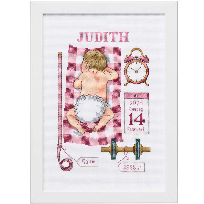 Broderikit - Fødselsminde til nyfødt pige (21 x 30 cm)