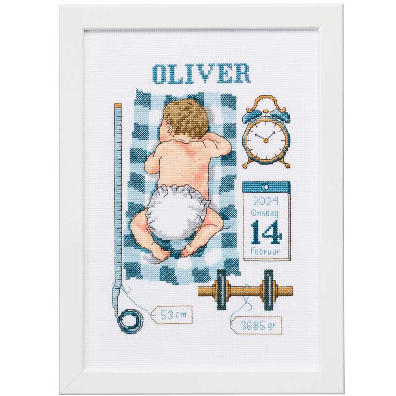 Broderikit - Fødselsminde til nyfødt dreng (21 x 30 cm)