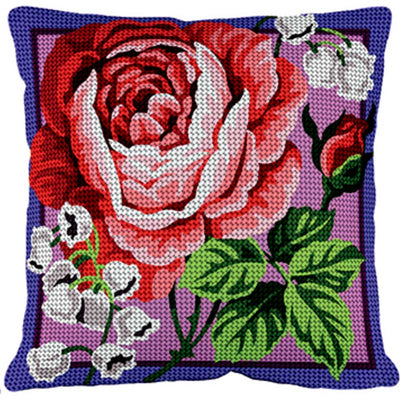 Påtrykt broderikit, Margot pude med stor rose - KreStoffer