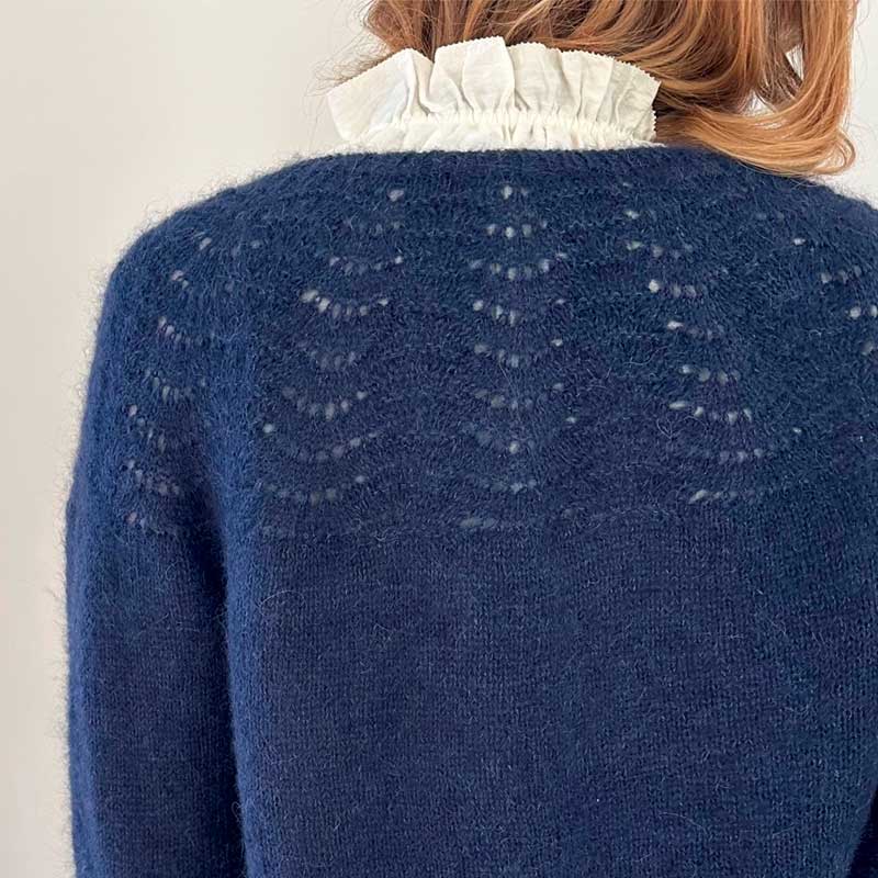 Strikkekit Peacock Cardigan fine i Tynd Silk Mohair og Alpakka Følgetråd