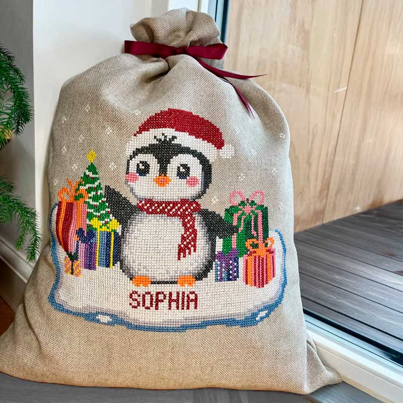 Broderikit Julegavesæk med Penguin fra Pomp Stitch