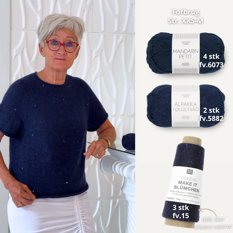Strikkekit Plain Yoke Tee 22 fra Le Knit i Mandarin Petit og Alpakka Følgetråd