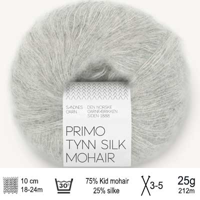 Primo Tynd Silk Mohair garn fra Sandnes Garn Lys gråmeleret
