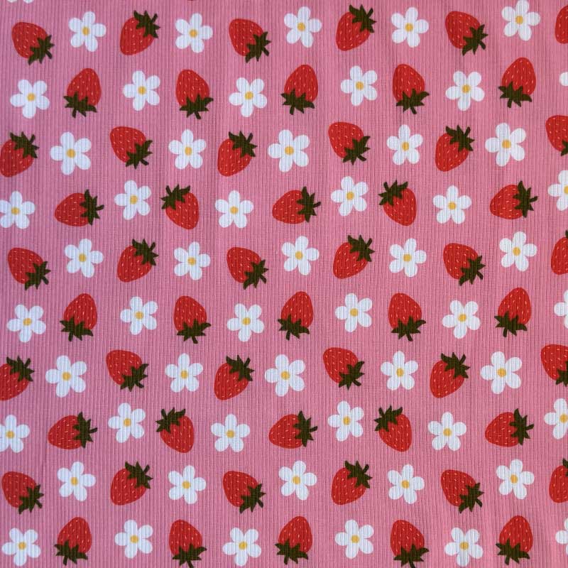 Rib jersey med blomster og jordbær - KreStoffer