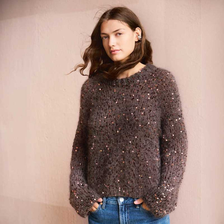 Strikkekit Rookie Sweater 25_06 i Ballerina Chunky Mohair og Paljett garn