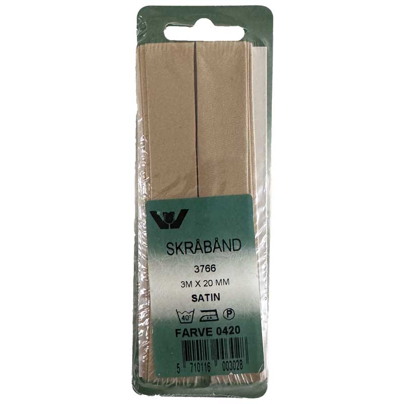 Satinskråbånd, gylden beige - KreStoffer