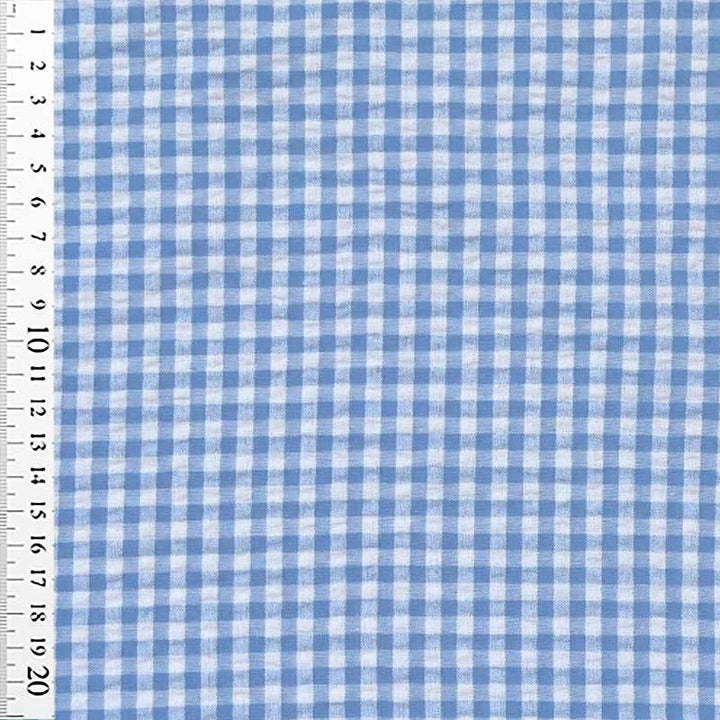 Ternet seersucker i blå/hvid
