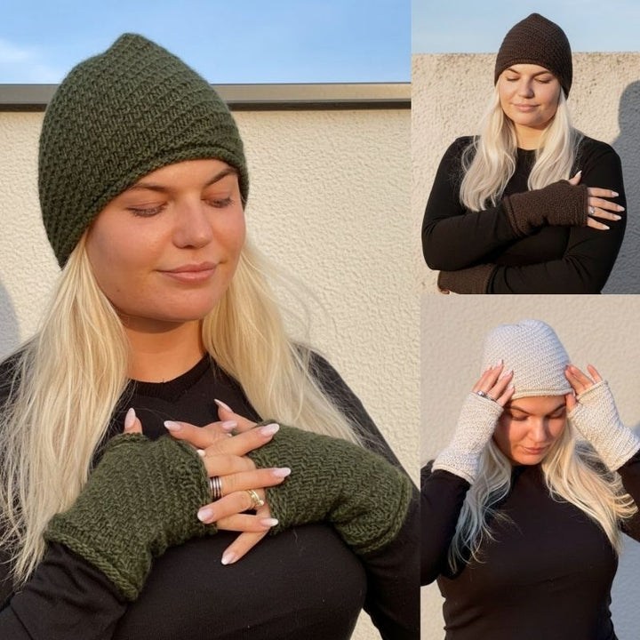 Strikkekit Spir hue og handsker fra NORDIC KNIT HOUSE i Yak garn