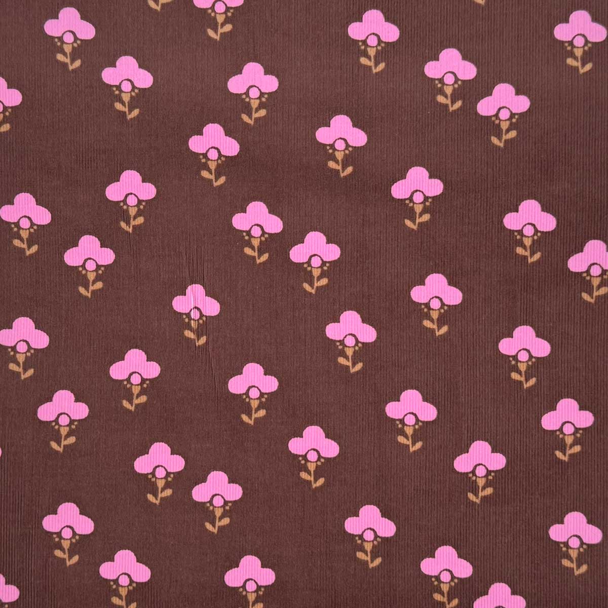 Babyfløjl med grafisk blomsterlogo i brun