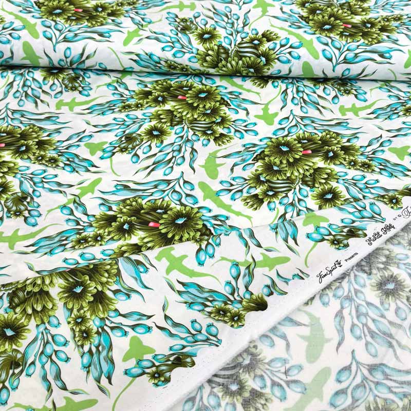 Tula Pink floral reef fast bomuld i søgrøn