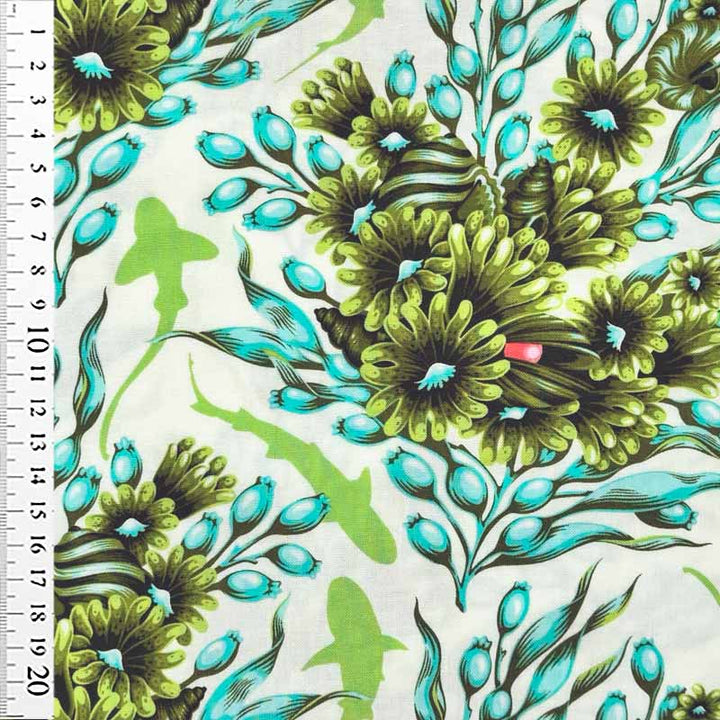 Tula Pink floral reef fast bomuld i søgrøn
