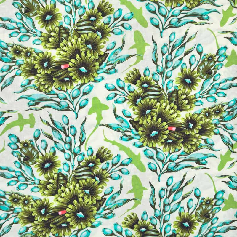 Tula Pink floral reef fast bomuld i søgrøn