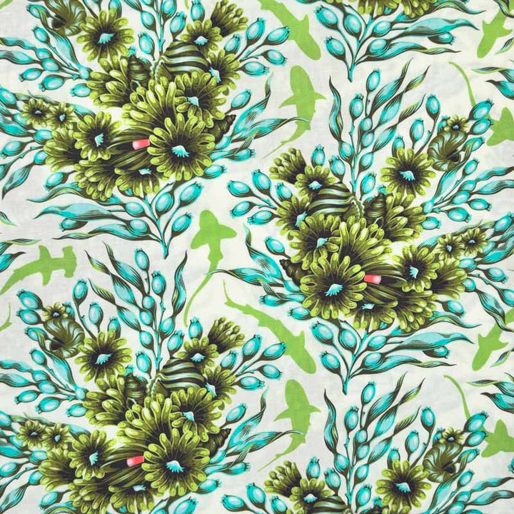 Tula Pink floral reef fast bomuld i søgrøn