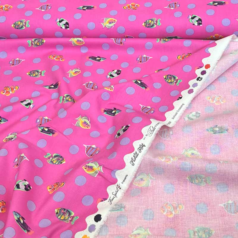 Tula Pink floral reef dot fast bomuld i pink