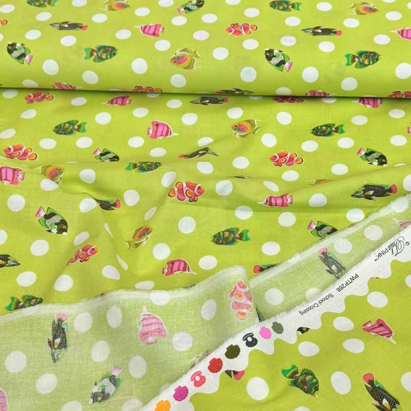 Tula Pink floral reef dot fast bomuld i søgrøn
