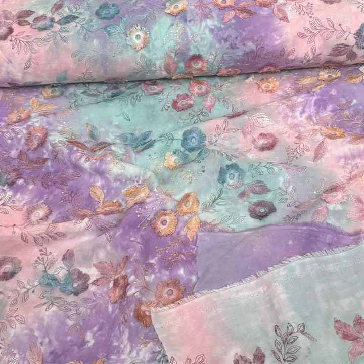 Tie Dye bomuld med broderet blomster I