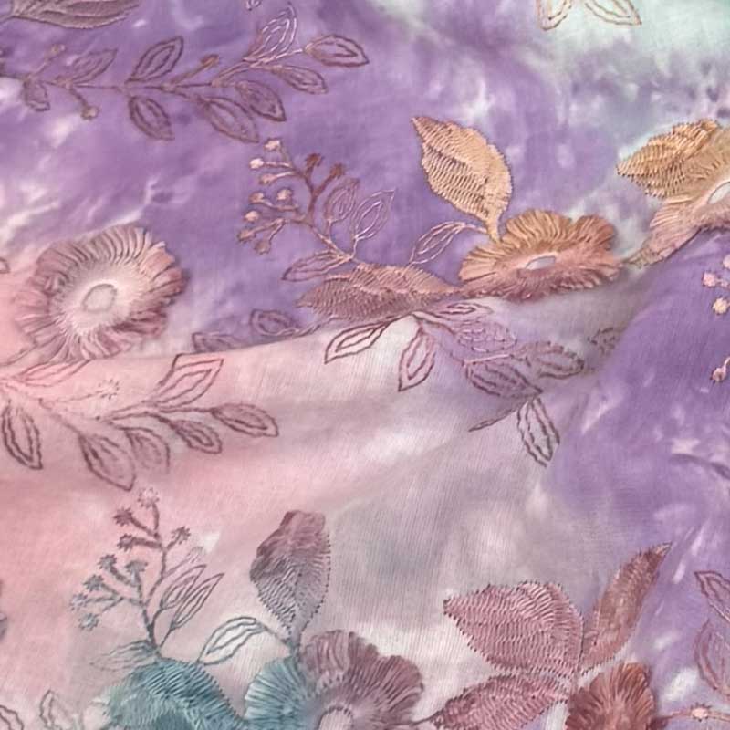 Tie Dye bomuld med broderet blomster I