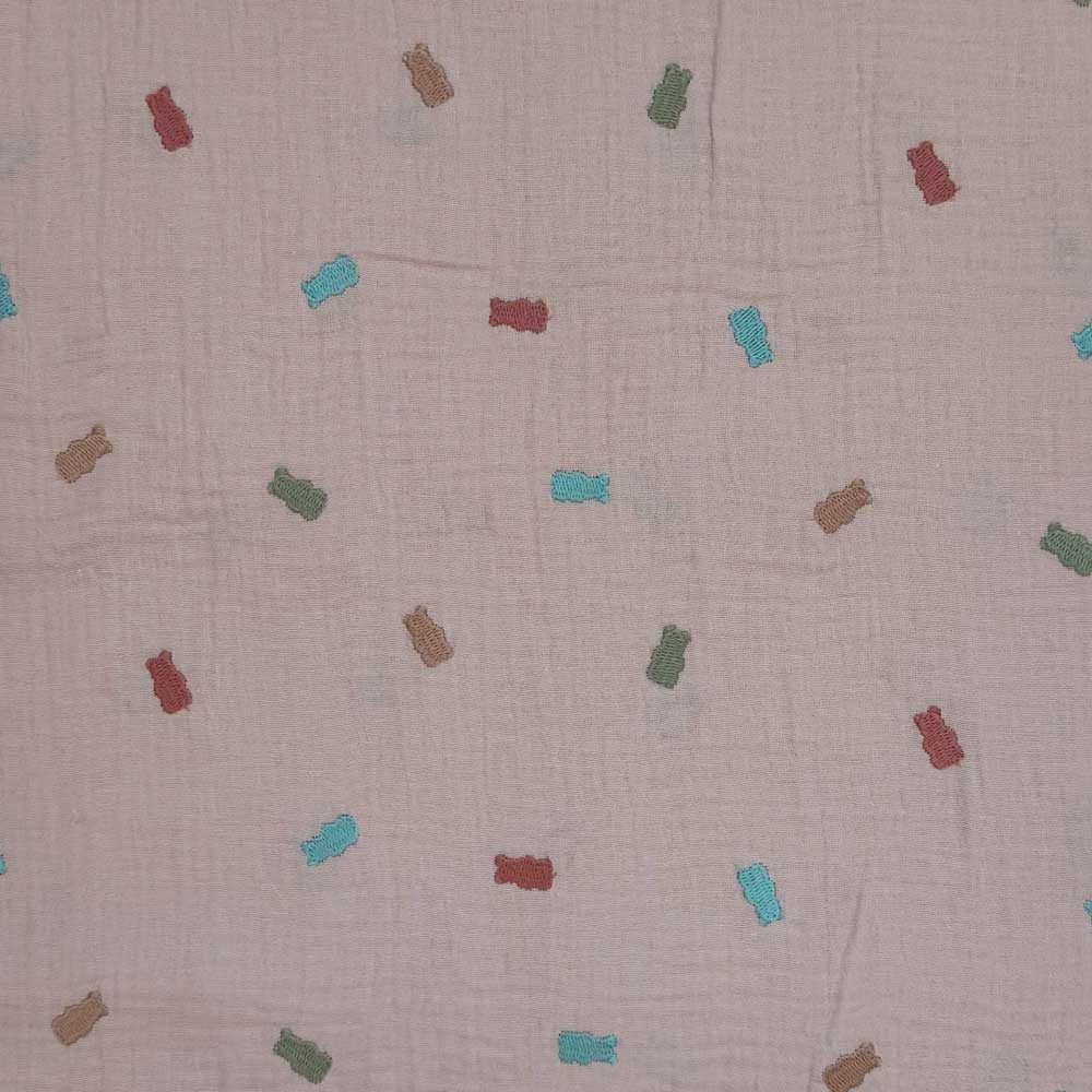 Dobbelt gauze i beige med vingummi bamser i flere farver