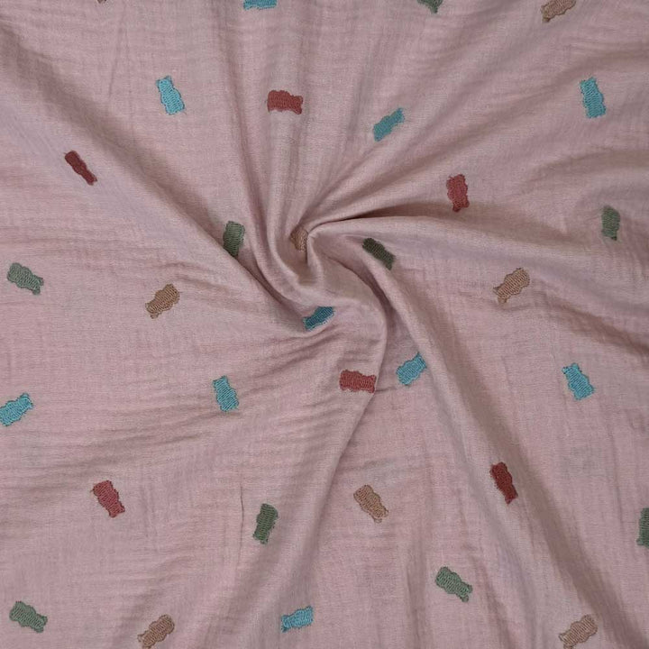 Dobbelt gauze i beige med vingummi bamser i flere farver