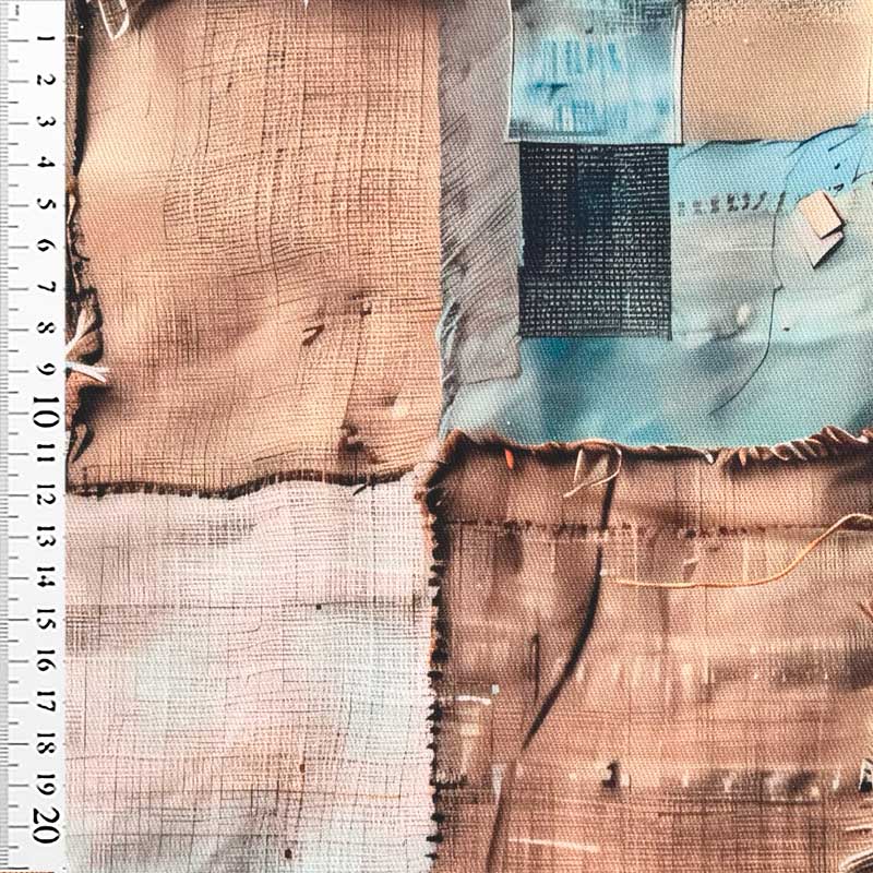 Fast bomuld twill med printet lapper