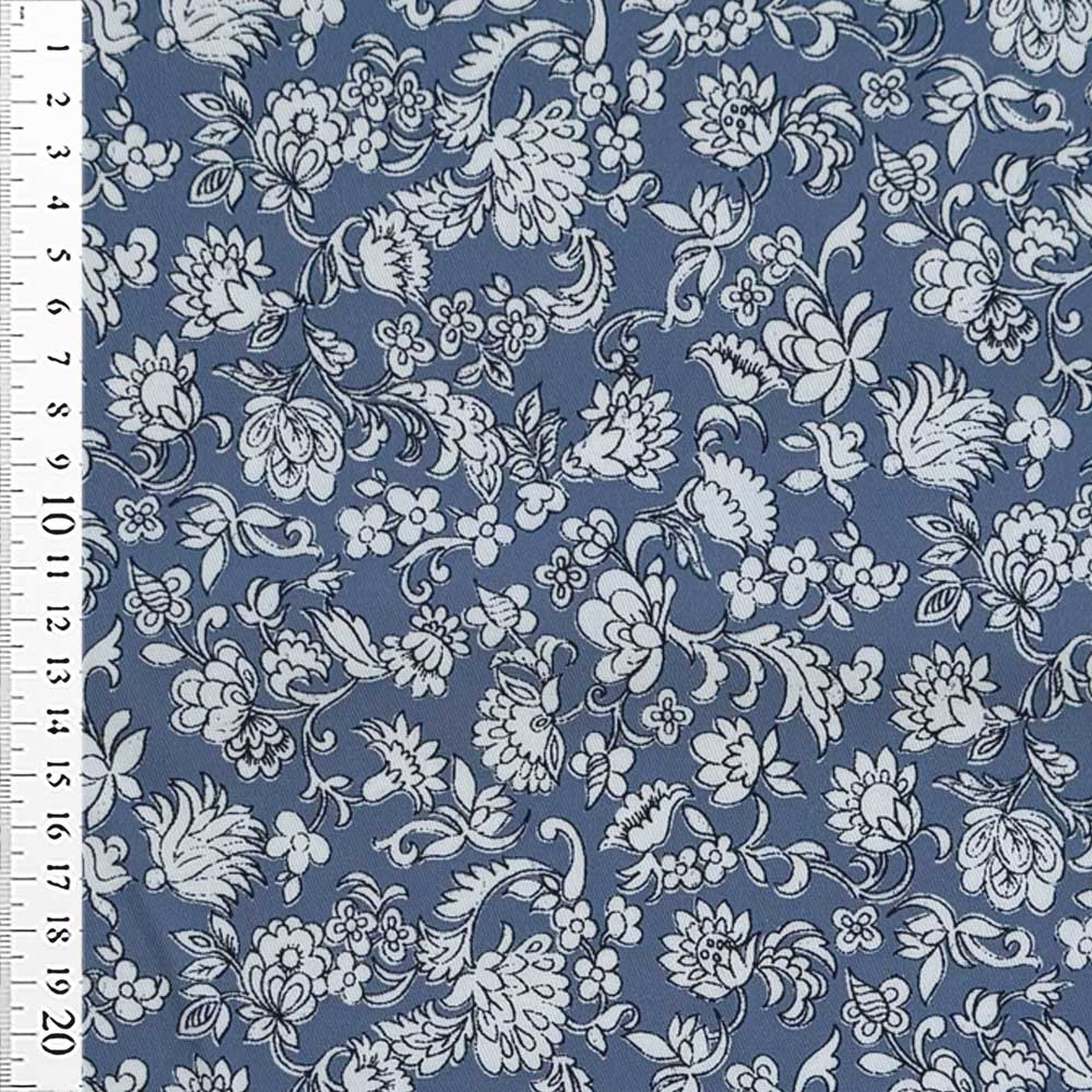 Twill med blomster på blå bund