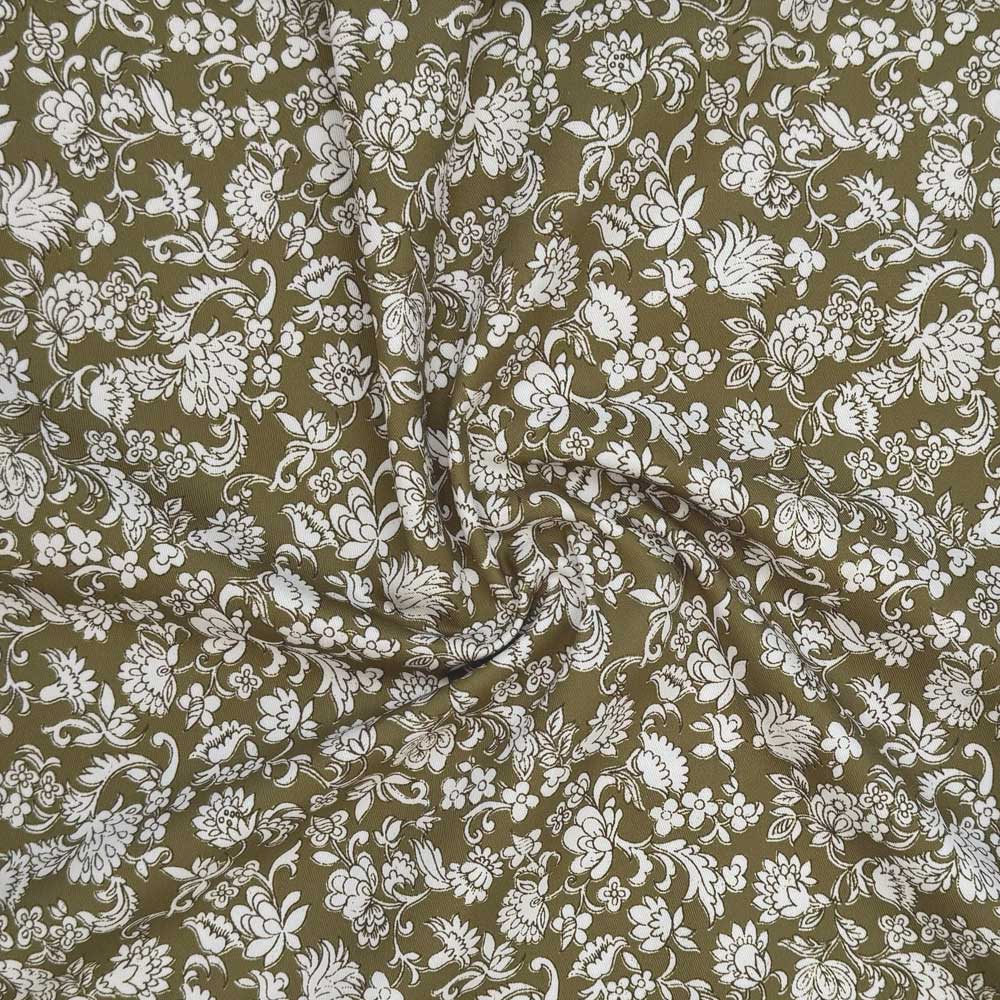 Twill med blomster på oliven bund