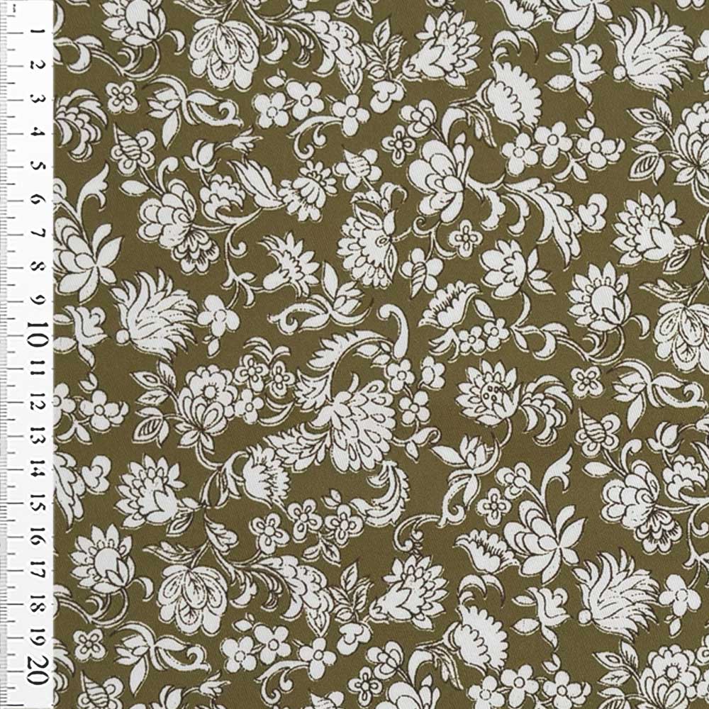 Twill med blomster på oliven bund