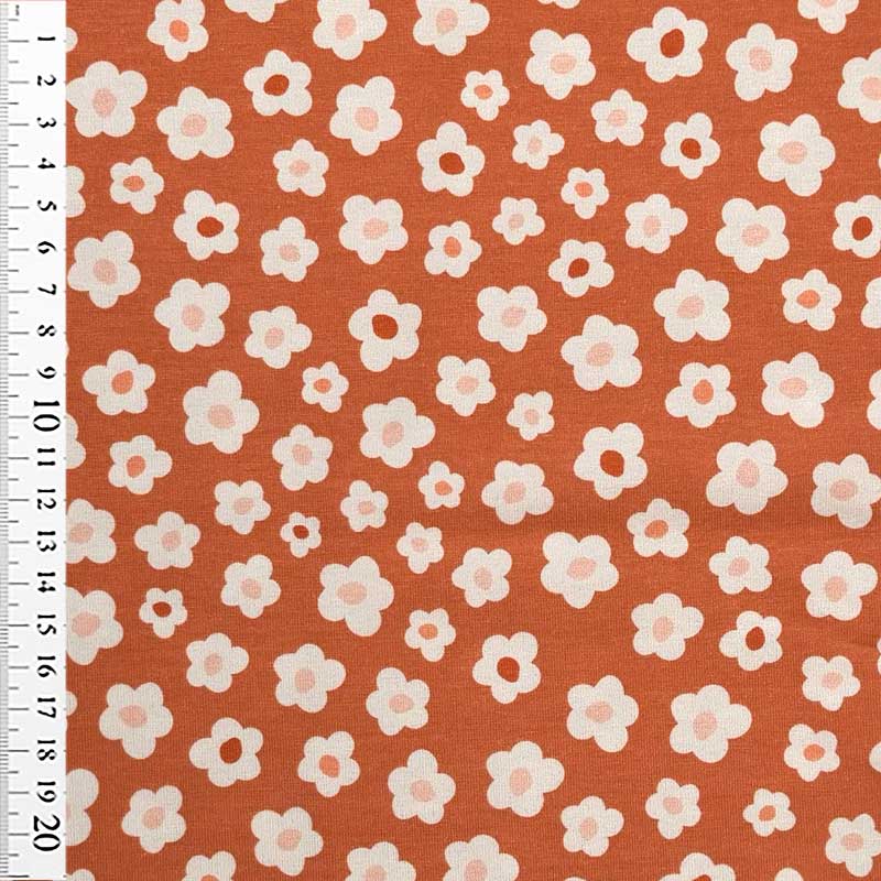 Bomuldsjersey med hvide blomster motiver