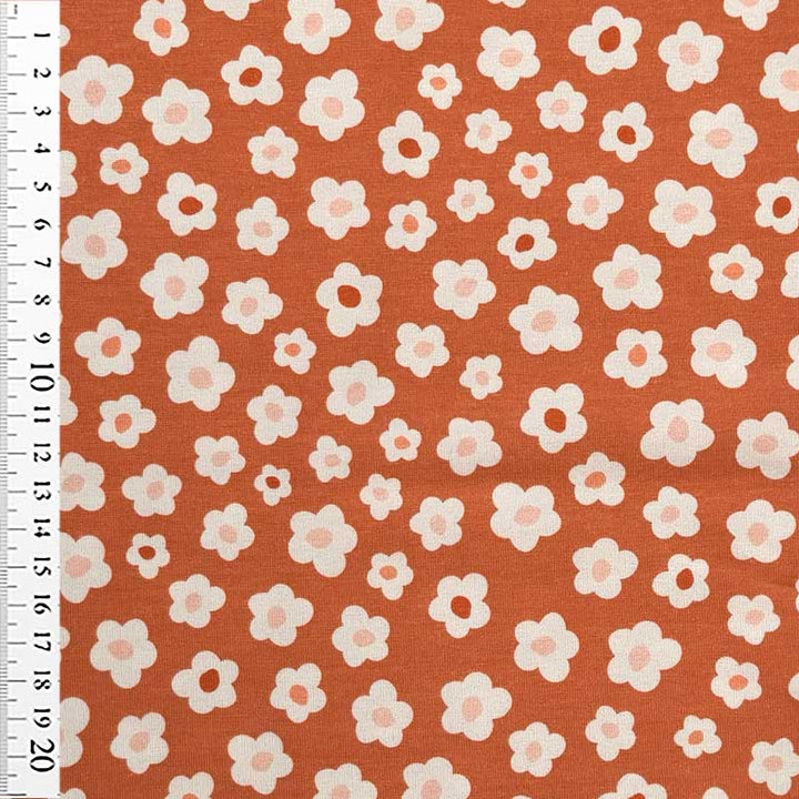 Bomuldsjersey med hvide blomster motiver