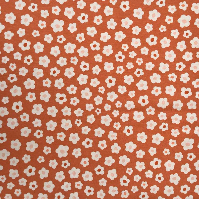 Bomuldsjersey med hvide blomster motiver