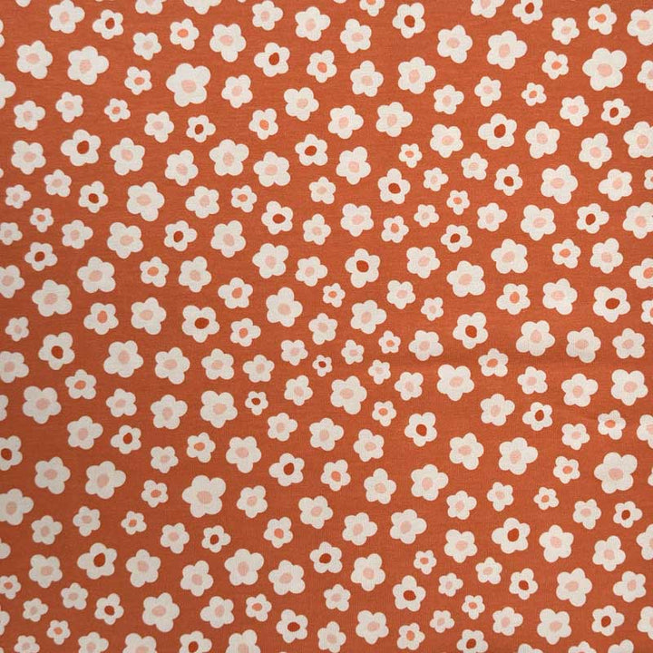 Bomuldsjersey med hvide blomster motiver