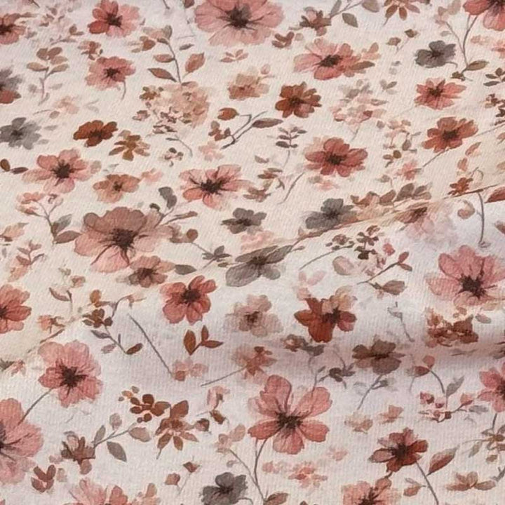 Bomuldsjersey med beige brune blomster