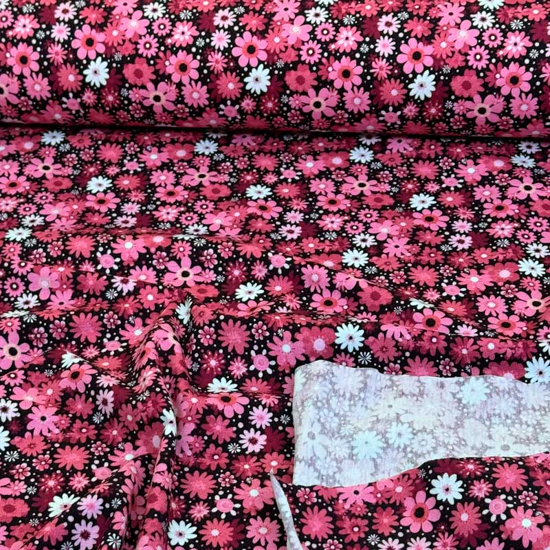 Bomuldsjersey med pink og hvide blomster