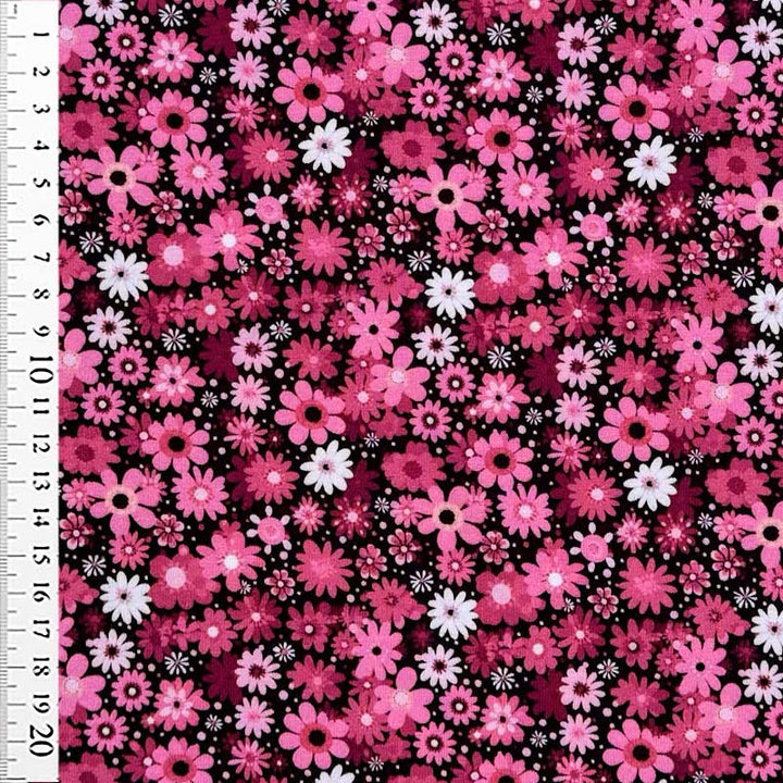 Bomuldsjersey med pink og hvide blomster