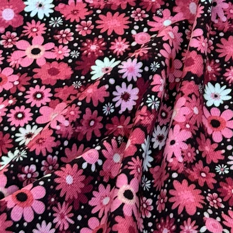 Bomuldsjersey med pink og hvide blomster