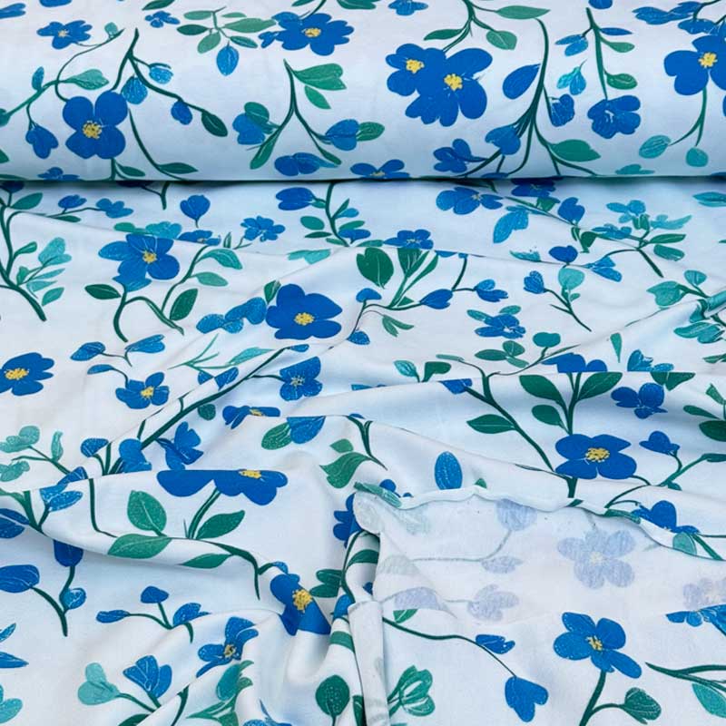 Bomuldsjersey med blå blomster og blade