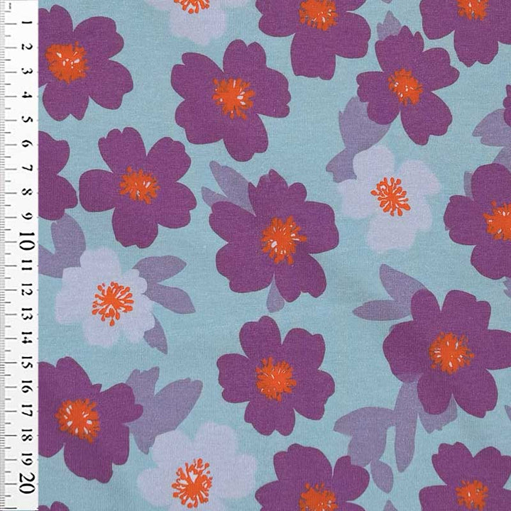 Bomuldsjersey med lilla smørblomster