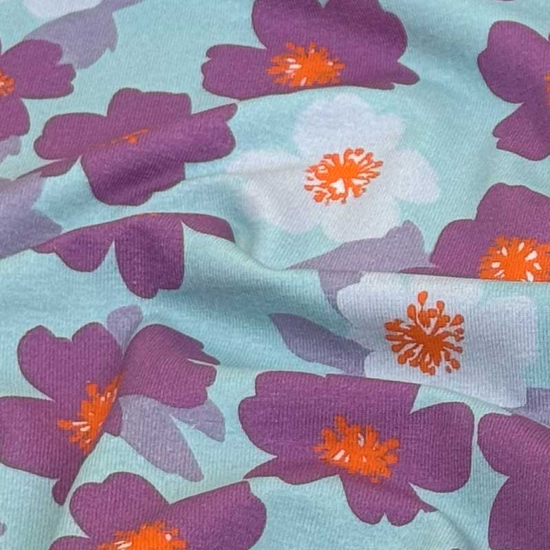 Bomuldsjersey med lilla smørblomster