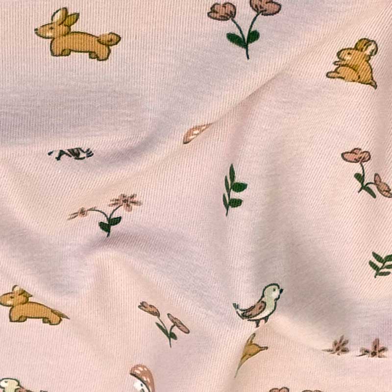 Bomuldsjersey med flora og fauna udvalg