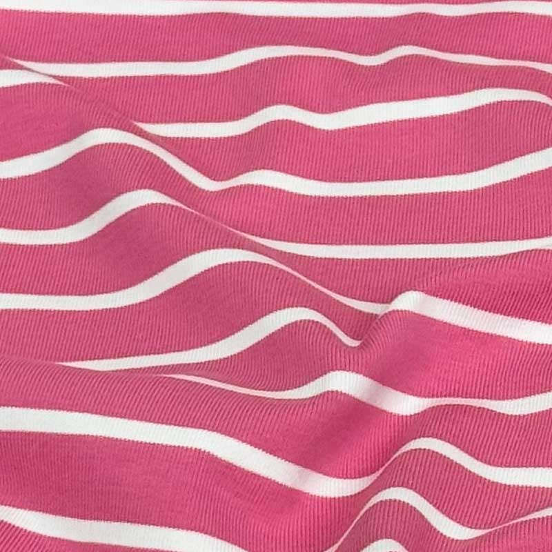 Bomuldsjersey med pink og hvide striber