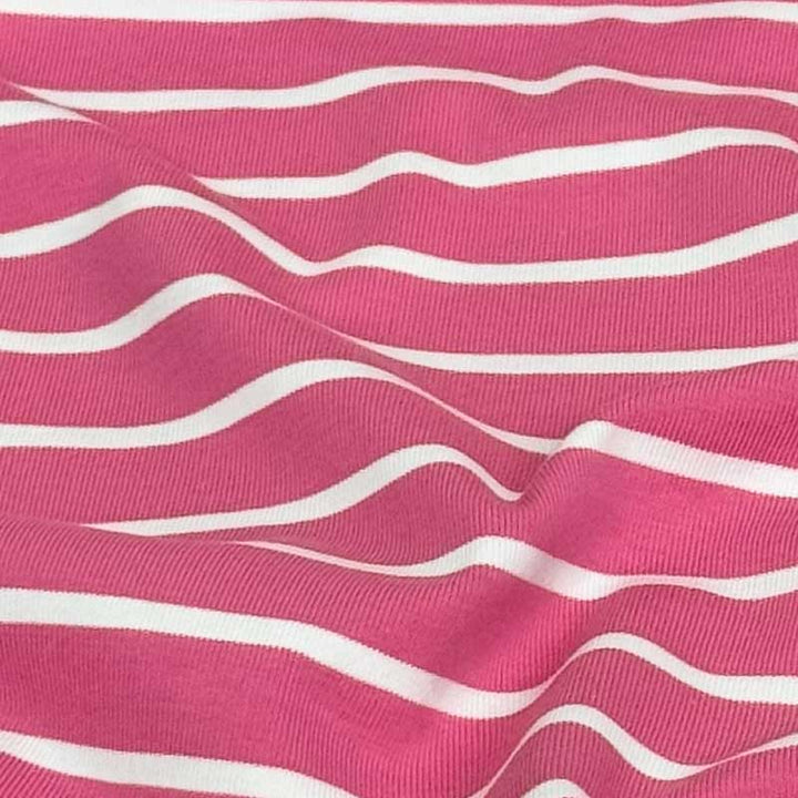 Bomuldsjersey med pink og hvide striber