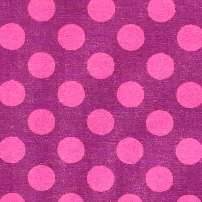 Bomuldsjersey i lilla med pink prikker
