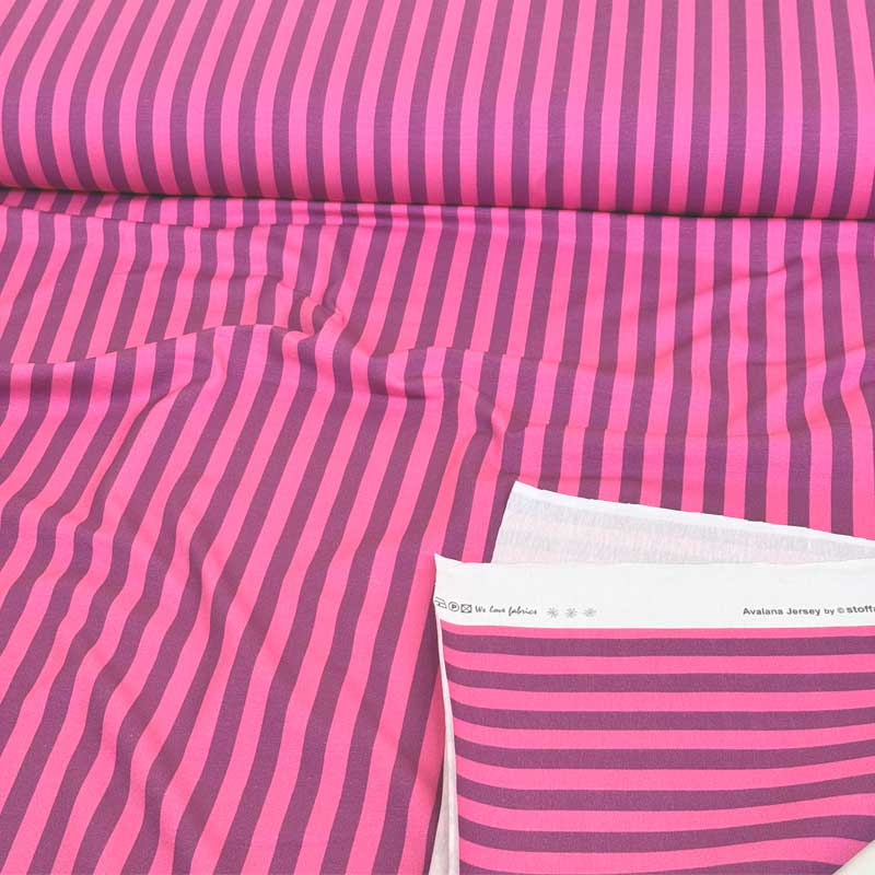 Bomuldsjersey i lilla med pink striber