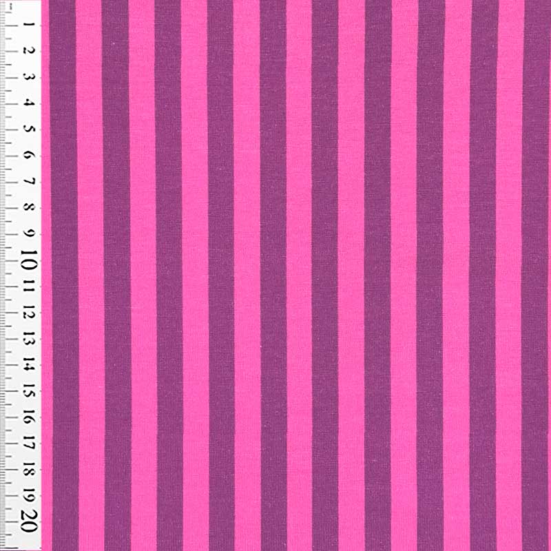 Bomuldsjersey i lilla med pink striber