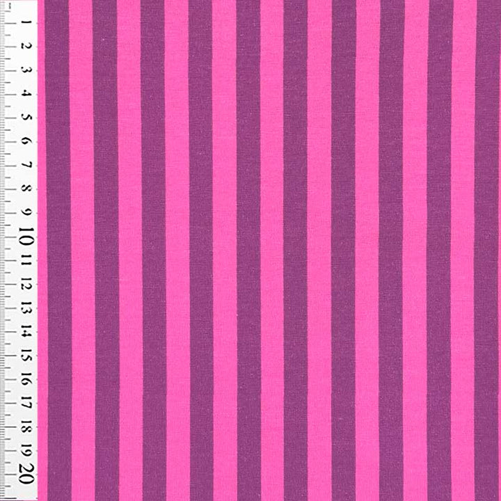 Bomuldsjersey i lilla med pink striber