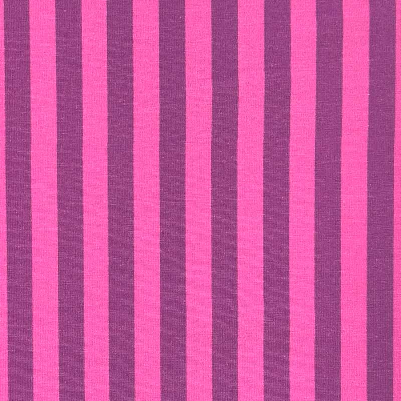 Bomuldsjersey i lilla med pink striber